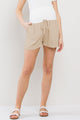 Khaki Drawstring Pocket Maternity Shorts Front View