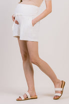Off White Drawstring Pocket Maternity Shorts Side