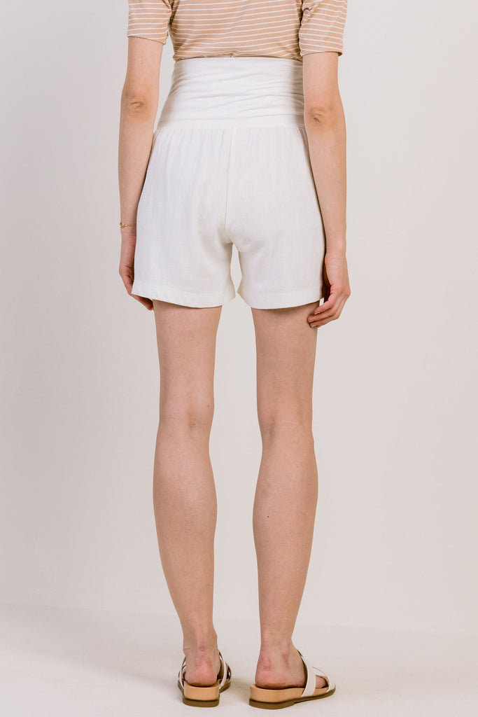 Off White Drawstring Pocket Maternity Shorts Back