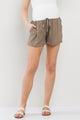 Taupe Drawstring Pocket Maternity Shorts Front View