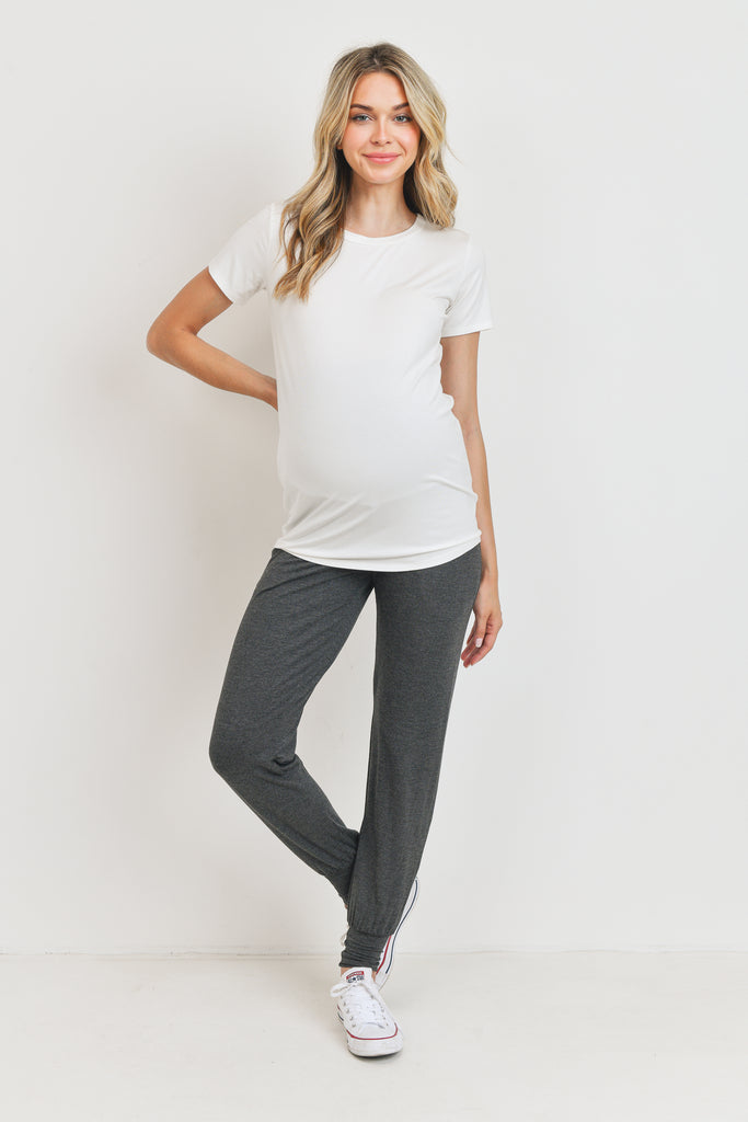 Charcoal Over The Belly Maternity Jogger Pants with Pockets Full Body