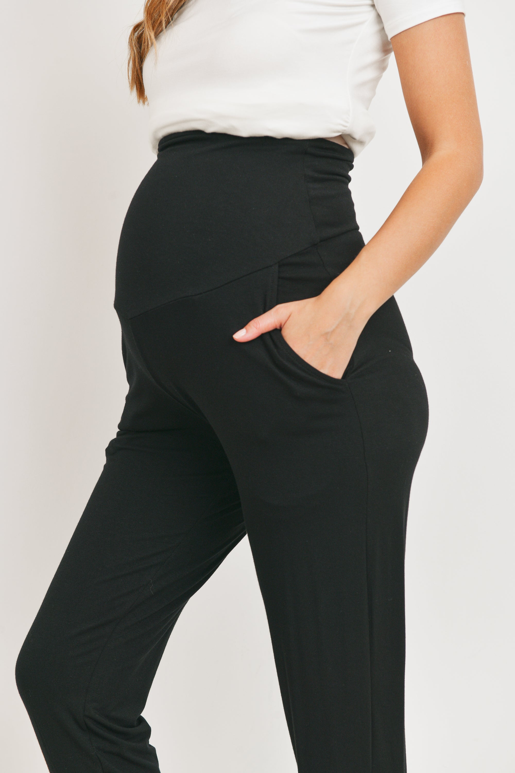 Black Over The Belly Maternity Jogger Pants with Pockets Detail