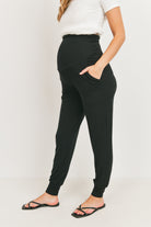 Black Over The Belly Maternity Jogger Pants with Pockets Side View