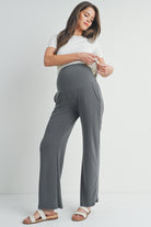 Dark Grey French Terry Straight Leg Yoga Pants Full Body