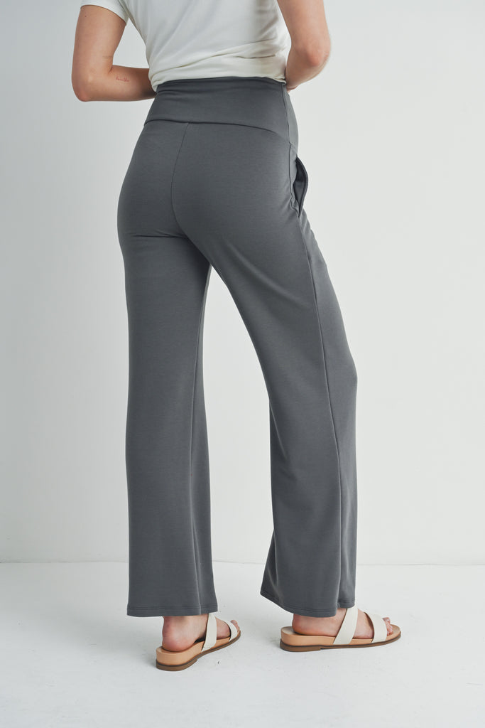 Dark Grey French Terry Straight Leg Yoga Pants Back