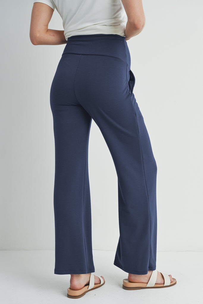 Navy French Terry Straight Leg Yoga Pants Back