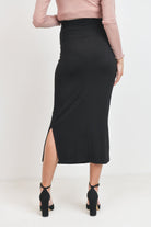 Black Rayon Modal Side Slit Maternity Midi Skirt