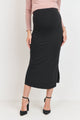 Black Rayon Modal Side Slit Maternity Midi Skirt