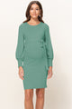 Blush Cashmere-Like Sweater Knit Waist Belt Maternity Dress Front