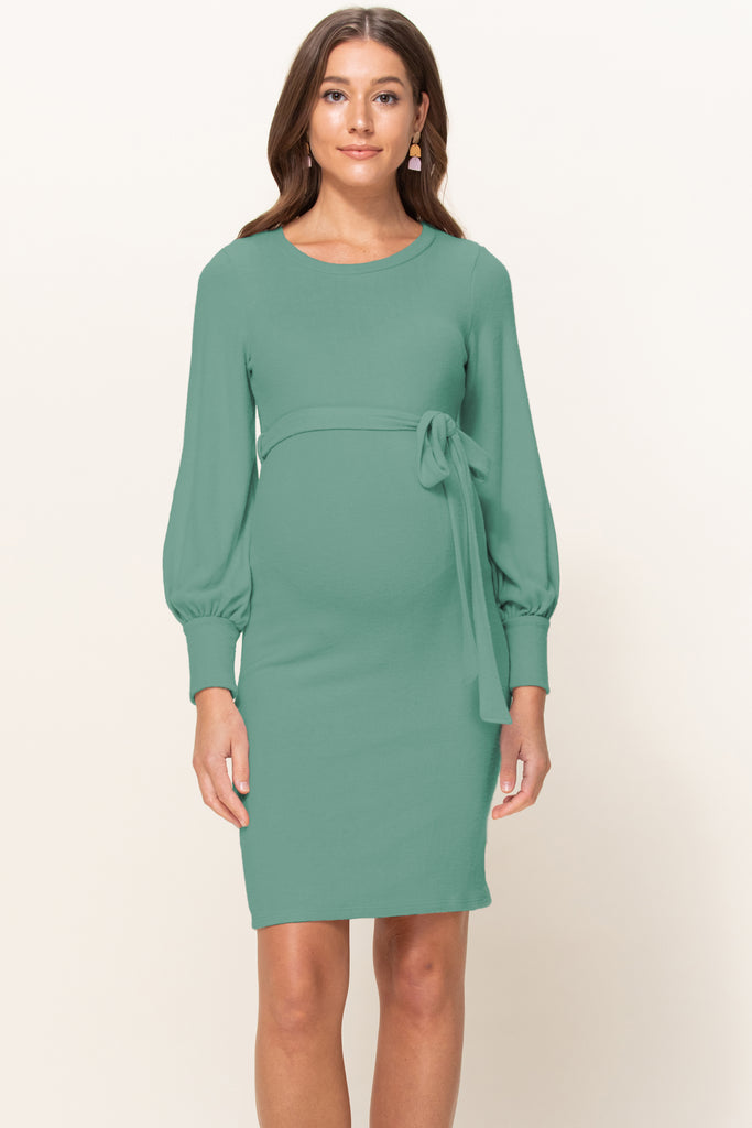 Blush Cashmere-Like Sweater Knit Waist Belt Maternity Dress Front