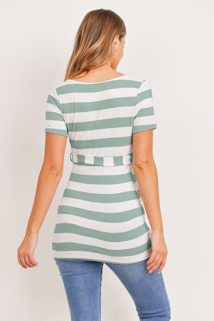 Mint Striped Waist Belt Maternity Tunic Back