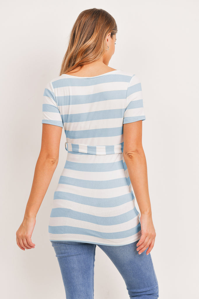 Blue Striped Waist Belt Maternity Tunic Back