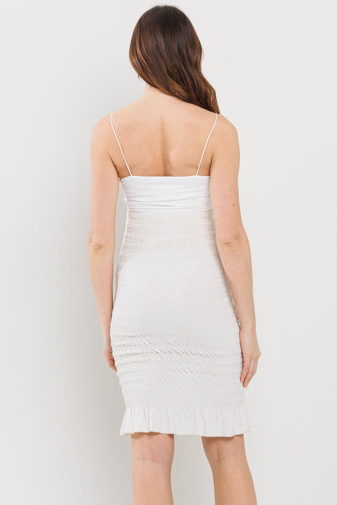 Ivory Smocked Mermaid Hem Maternity Skirt Back