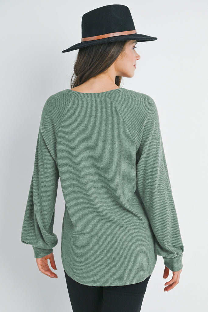 Mint Loose Fit Ribbed Long Sleeve V Neck Maternity Top Back View