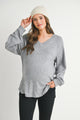 Heather Grey Loose Fit Ribbed Long Sleeve V Neck Maternity Top Front View