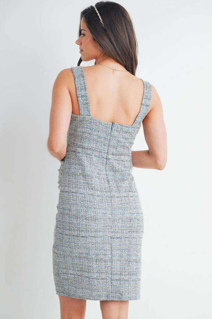 Blue Sleeveless Square Neck Knit Maternity Dress Back View