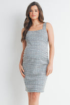 Blue Sleeveless Square Neck Knit Maternity Dress Front View