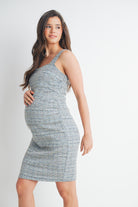 Blue Sleeveless Square Neck Knit Maternity Dress Side View