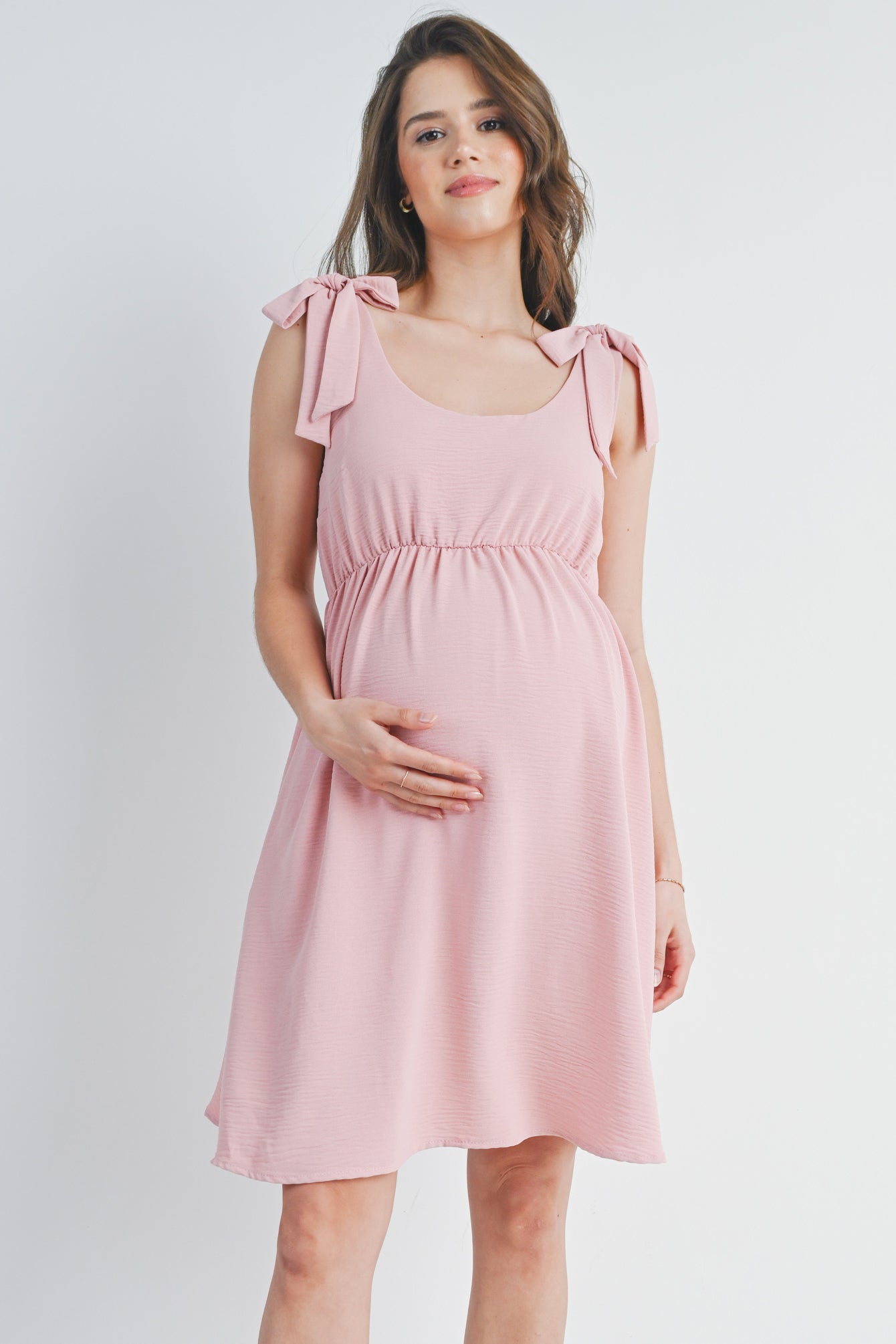 pink maternity dresses Tie-Shoulder Scoop Neck Maternity Dress OATMEAL / LARGE