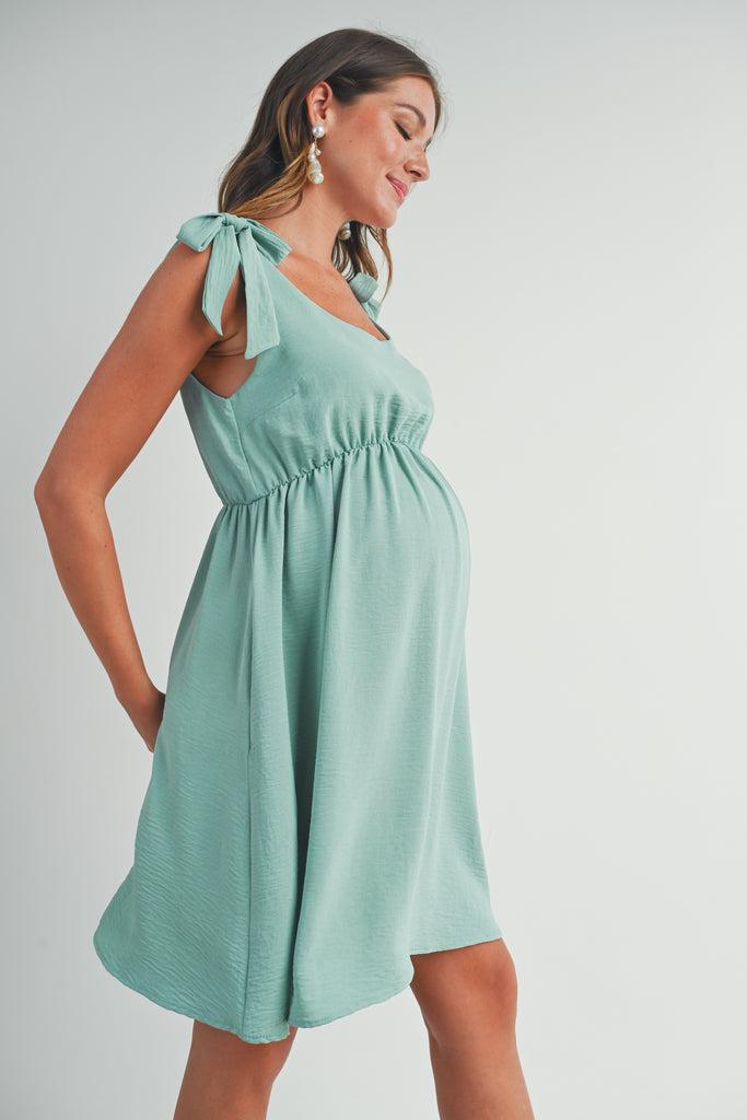 Pink Tie-Shoulder Scoop Neck Maternity Dress Side View