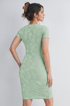 Sage Floral Short Sleeve Bodycon Maternity Dress Back View