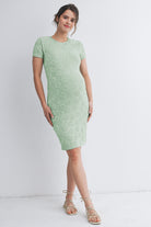 Sage Floral Short Sleeve Bodycon Maternity Dress Full Body