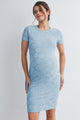 Chambray Floral Short Sleeve Bodycon Maternity Dress Front View