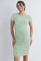 Sage Floral Short Sleeve Bodycon Maternity Dress Front View