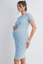 Chambray Floral Short Sleeve Bodycon Maternity Dress Side View