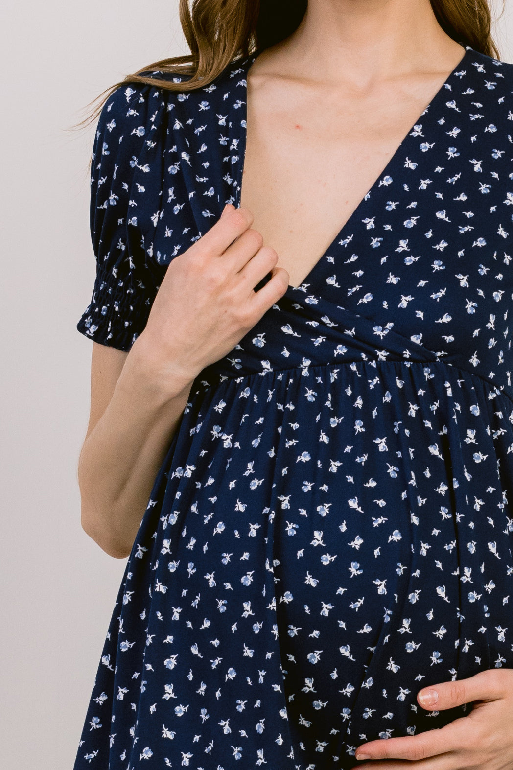 Navy Ditsy Floral V-Neck Wrapped Maternity/Nursing Top Nursing Detail