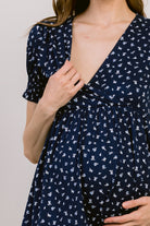Navy Ditsy Floral V-Neck Wrapped Maternity/Nursing Top Nursing Detail