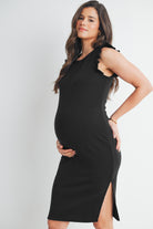 Black Ruffle Sleeve Side Slit Fitted Maternity Dress Side View