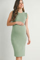 Sage Ruffle Sleeve Side Slit Fitted Maternity Dress Front View