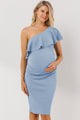 Sky Blue One Shoulder Ruffle Maternity Dress