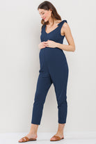 Navy Adjustable Tie-Sleeve Maternity Jumpsuit Side View