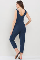 Navy Adjustable Tie-Sleeve Maternity Jumpsuit Back View
