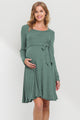 Rib Knit Belted Maternity Skater Dress