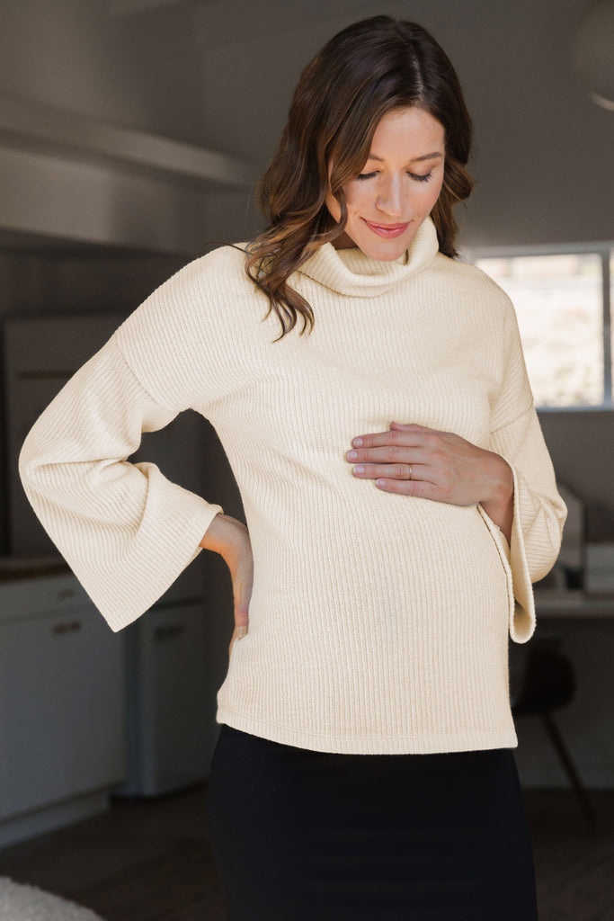 Oatmeal Turtle Neck Knit Sweater Maternity Top