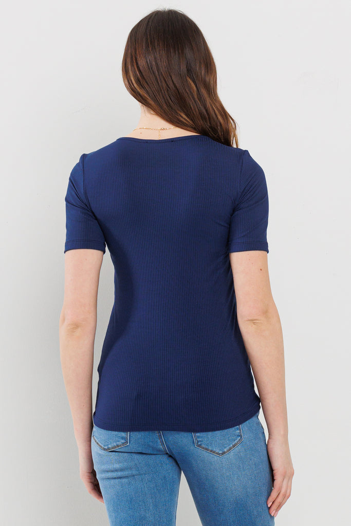 Navy Ribbed Double Layered Bust Nursing Top Back View