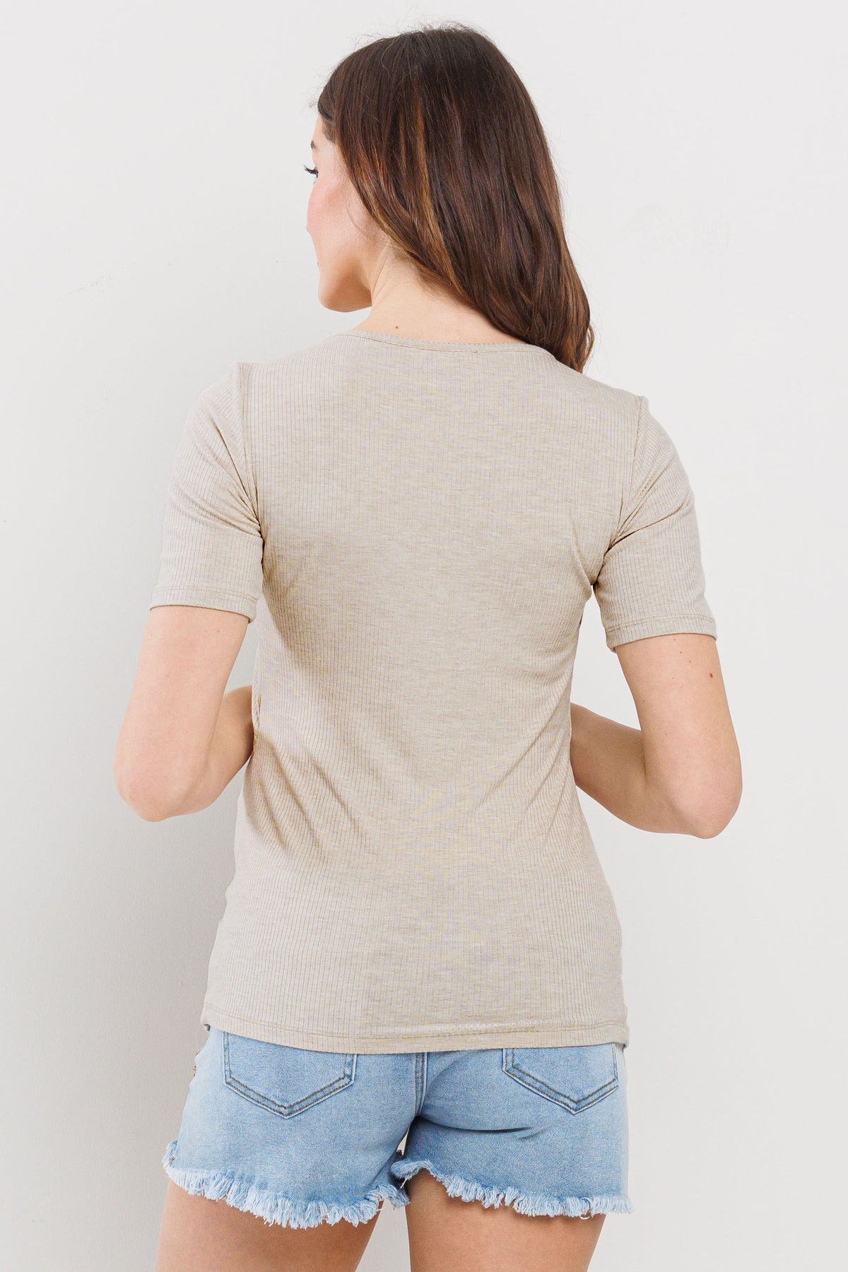 Oatmeal Ribbed Double Layered Bust Nursing Top Back View