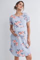 Chambray Floral Crewneck Short Sleeve Maternity T-Shirt Dress Front View