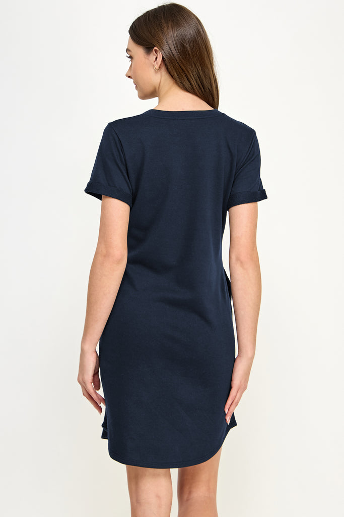 Navy Crew Neck T-Shirt Maternity Dress with Pockets