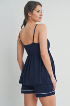 Navy Maternity Cami Top and Short Loungewear Set Back View