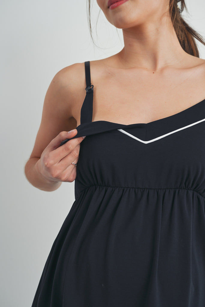 Black Maternity Cami Top and Short Loungewear Set Cami Detail