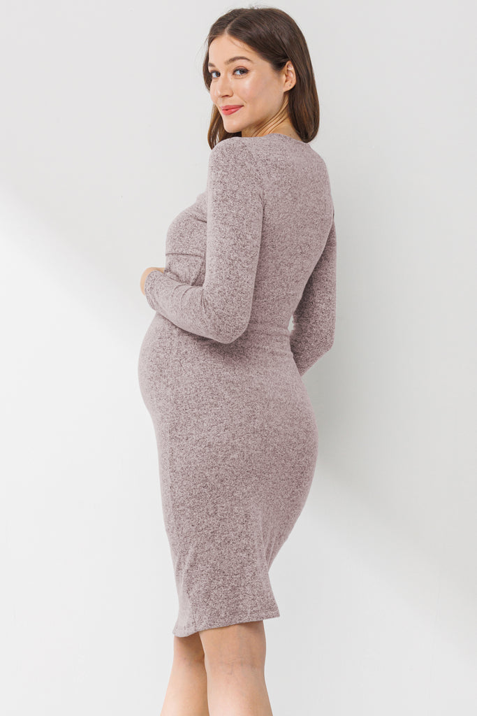 Dusty Pink Double Layer Long Sleeve Nursing/Maternity Dress Back