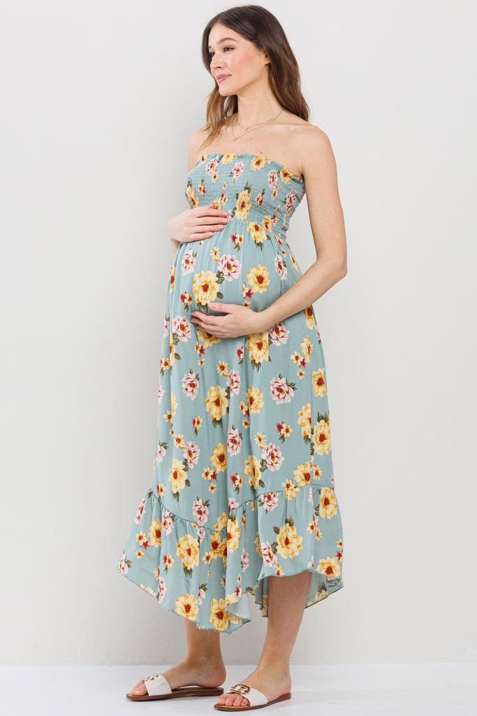Sage Ditsy Floral Backless Tube Maternity Dress