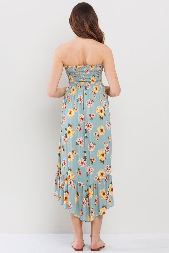 Sage Ditsy Floral Backless Tube Maternity Dress