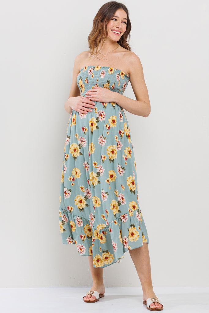 Sage Ditsy Floral Backless Tube Maternity Dress