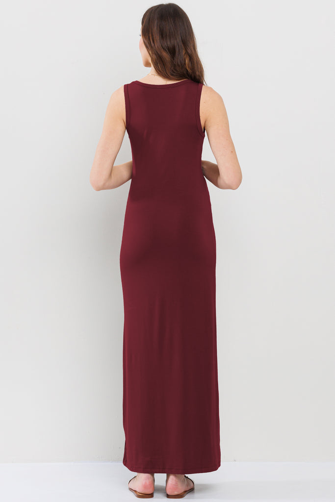 Burgundy Tank Round Neck Maternity Maxi Dress