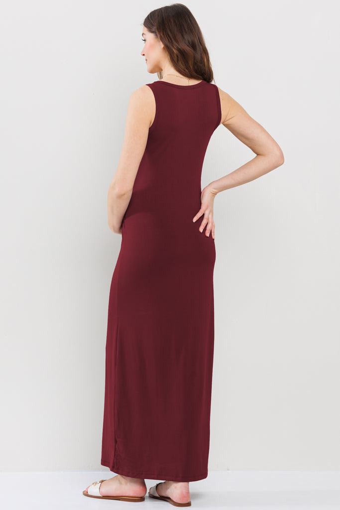 Burgundy Tank Round Neck Maternity Maxi Dress